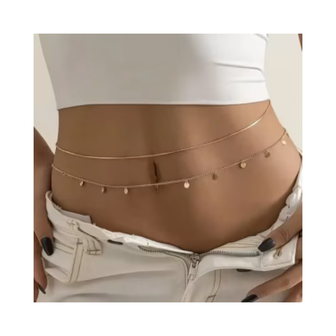 Double Layer Boho Waist Chain with Coin Tassel Summer Beach Body Jewelry