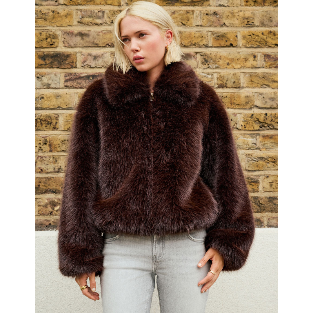 Chocolate Brown Faux Fur Zip-Up Jacket By NEXT
