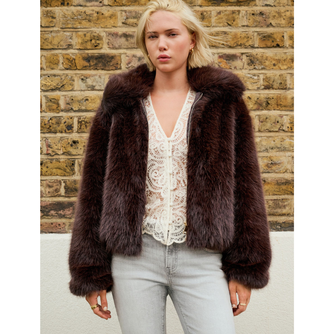 Chocolate Brown Faux Fur Zip-Up Jacket By NEXT