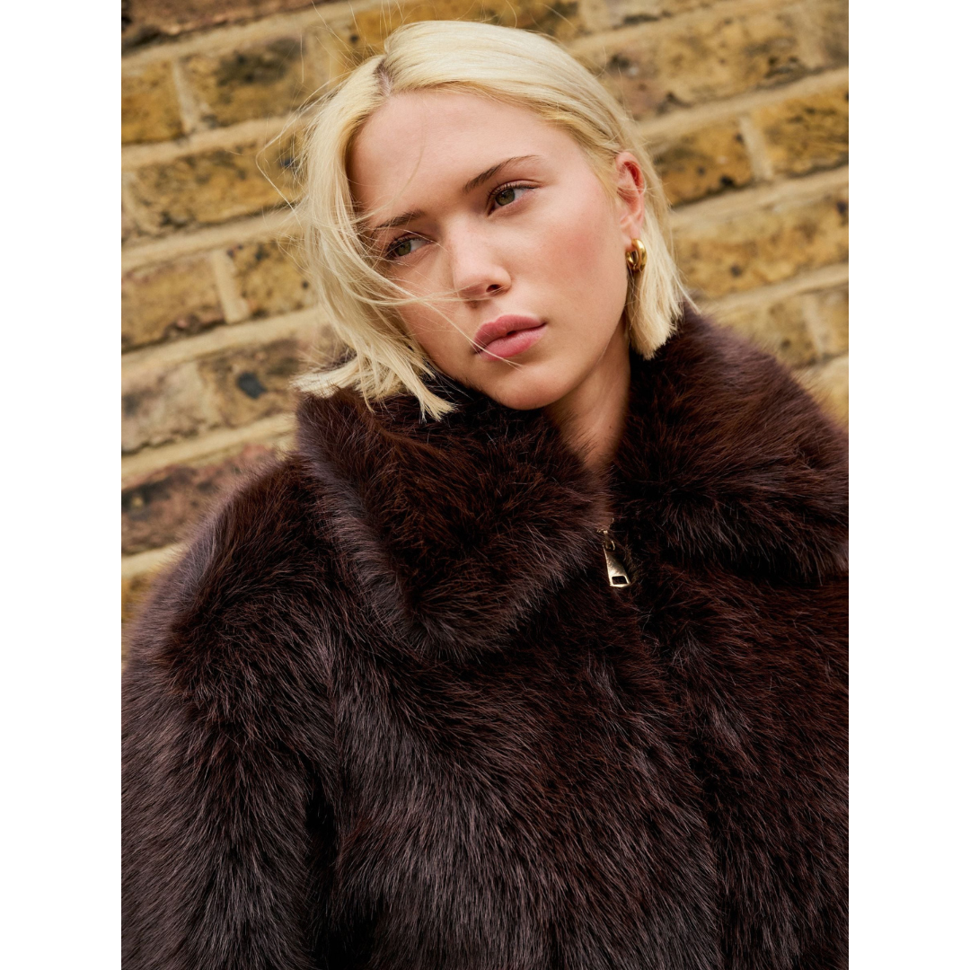 Chocolate Brown Faux Fur Zip-Up Jacket By NEXT